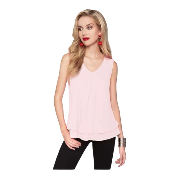 Frank Lyman Chiffom Sleeveless Top Tiered Ruffle Hem Women Soft Pink Size 10 - Picture 1 of 13
